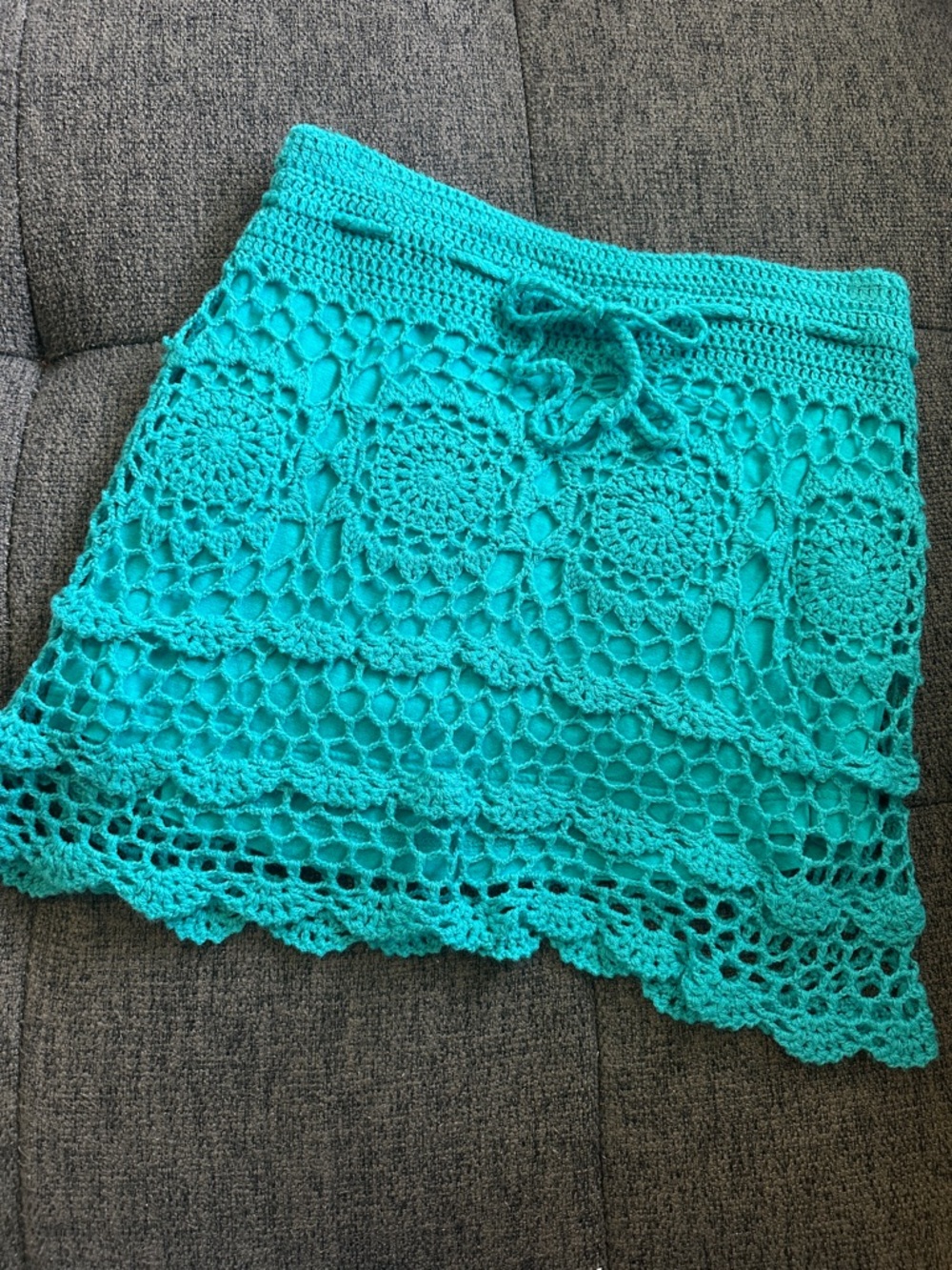 Size Small Glimmer By J.J. Basics Teal Crochet Look Mini Skirt